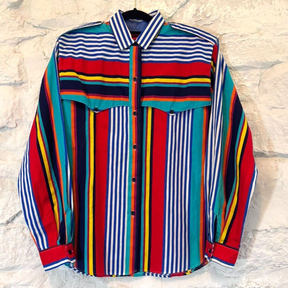 Vintage Roper 90s Western Shirt USA Bright Striped Cowgirl Rodeo Size 9/10